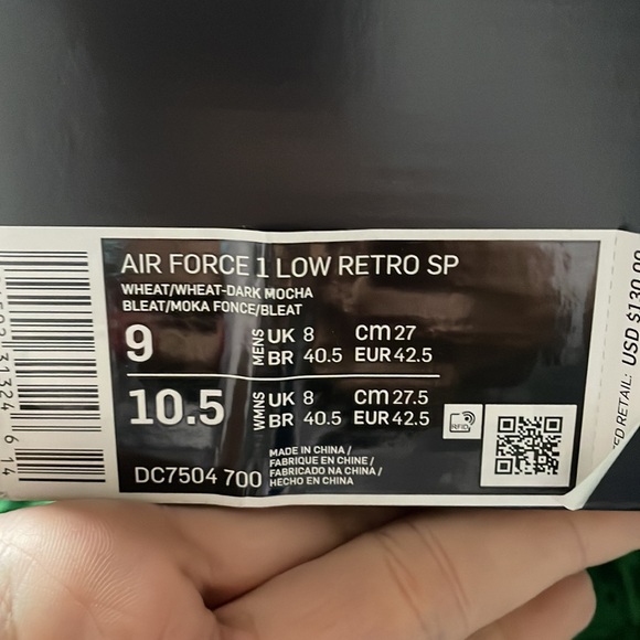 Nike AF 1 low Retro. Wheat/Mocha. Size 9 - Picture 5 of 5